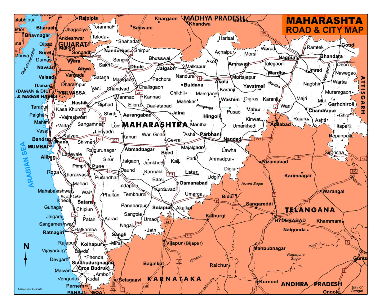 maharashtra tourist map with distance