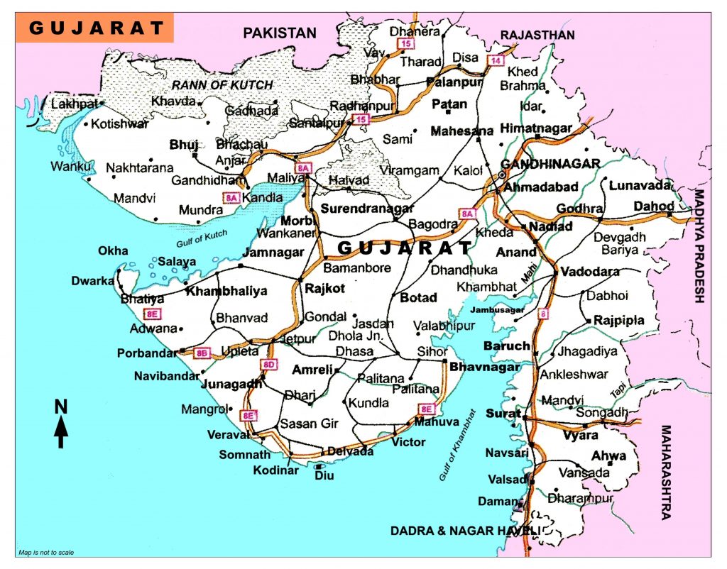 gujarat tourist map with distance