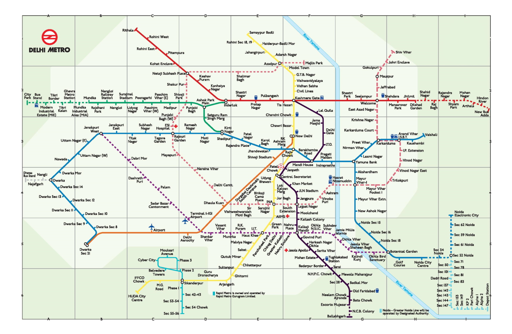 delhi tourist map with metro